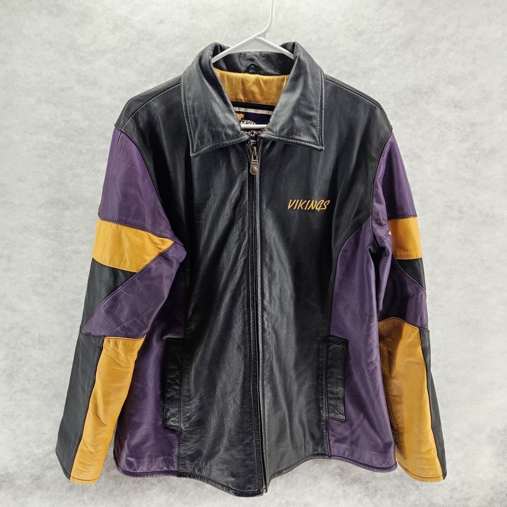 G-III Carl Banks Minnesota Vikings Leather‎ Jacket Womens XL Purple Gold Black